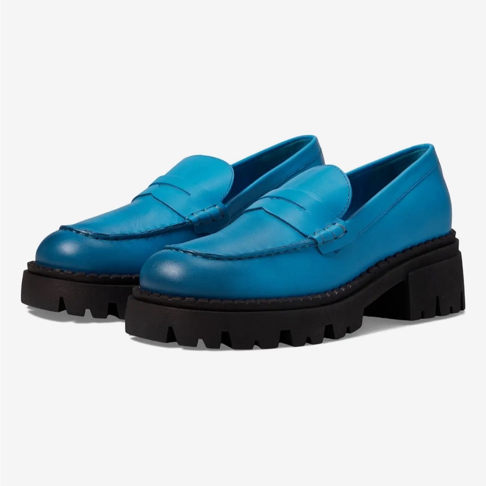Free People Bright Blue Leather Lug Sole Loafers